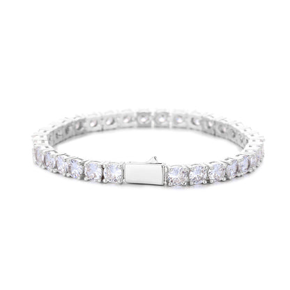 Unisex Single-Row Round Cubic Zirconia Tennis Bracelet, Hip Hop Statement Bracelet