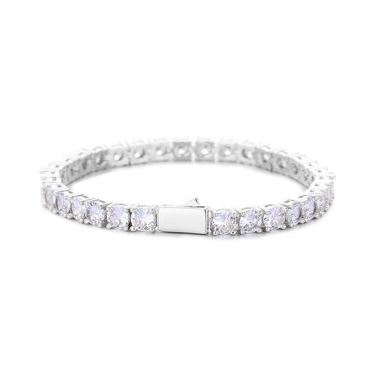 Unisex Single-Row Round Cubic Zirconia Tennis Bracelet, Hip Hop Statement Bracelet