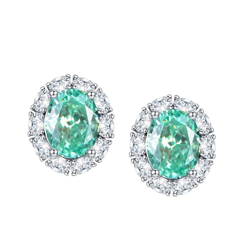 Oval Green Halo Stud Earrings for Women, Sterling Silver product image