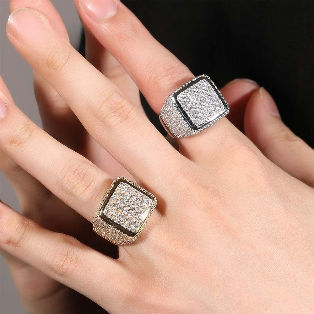 Gold and silver square center CZ rings worn on hand product image