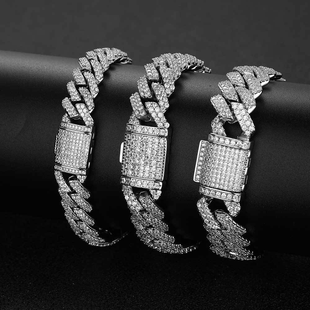 10-20 mm Diamond-Shaped Iced Cuban Copper Bracelet with Cubic Zirconia - CHAC001 product image