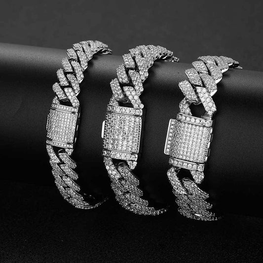 10-20 mm Diamond-Shaped Iced Cuban Copper Bracelet with Cubic Zirconia - CHAC001 product image