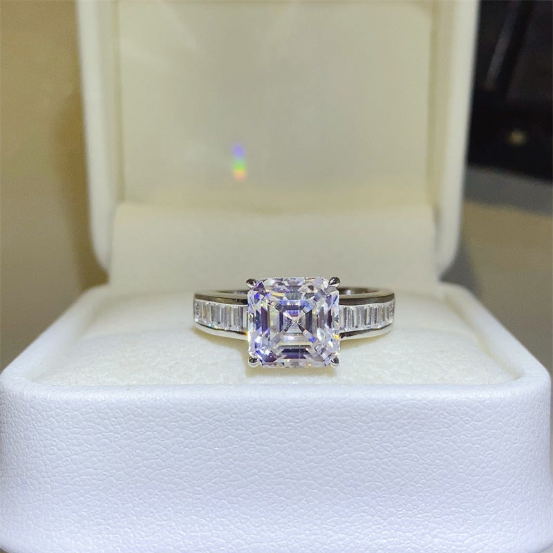 3 Carat Asscher Cut Moissanite Ring for Women, Micro Pave Engagement Ring, White Tone Wedding Ring product image
