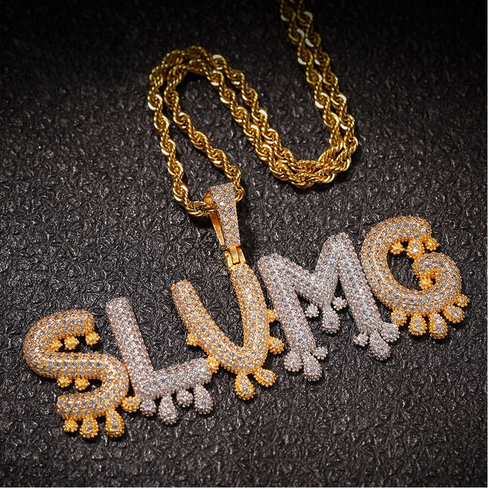 Personalized Iced Letter Necklace with Cubic Zirconia Pendant on Stainless Steel Rope Chain for Women & Men