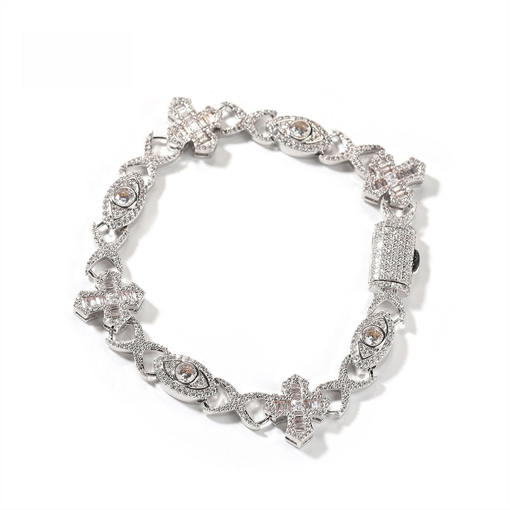 Men’s Iced Evil Eye Cross Bracelet in Gold or Silver Tone with Cubic Zirconia product image