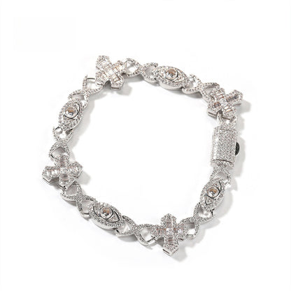 Men’s Iced Evil Eye Cross Bracelet in Gold or Silver Tone with Cubic Zirconia