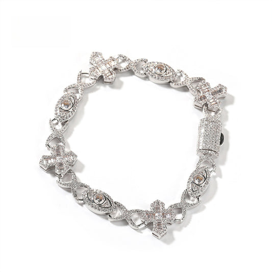 Men’s Iced Evil Eye Cross Bracelet in Gold or Silver Tone with Cubic Zirconia