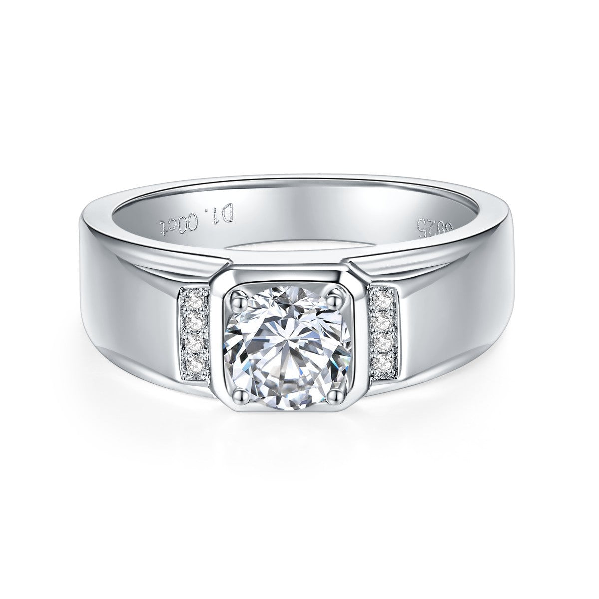 Men’s 1 Carat Moissanite Ring, 18K Gold Plated Wedding Band with Round Center Stone and Side Accents product image