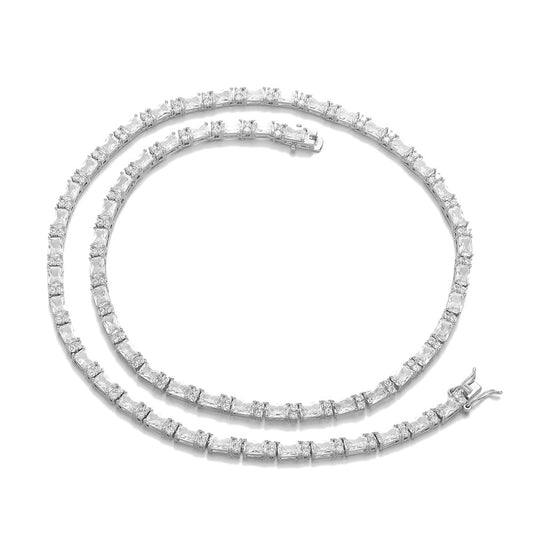 Geometric Zircon Tennis Chain Necklace, Unisex Hip Hop Link Chain, 41/46/51 cm