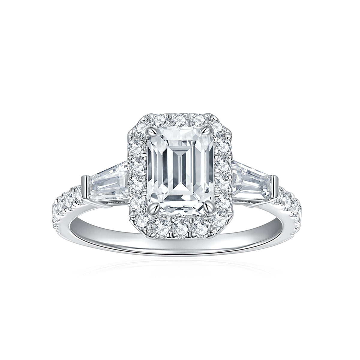 Emerald Cut Moissanite Halo Ring for Women, Engagement Ring, Promise Ring product image