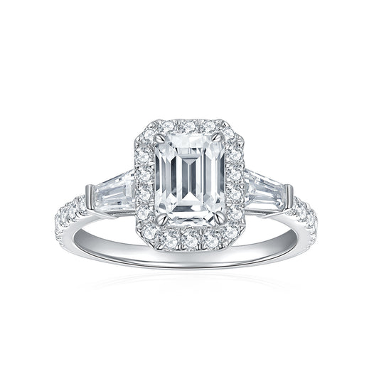 Emerald Cut Moissanite Halo Ring for Women, Engagement Ring, Promise Ring product image