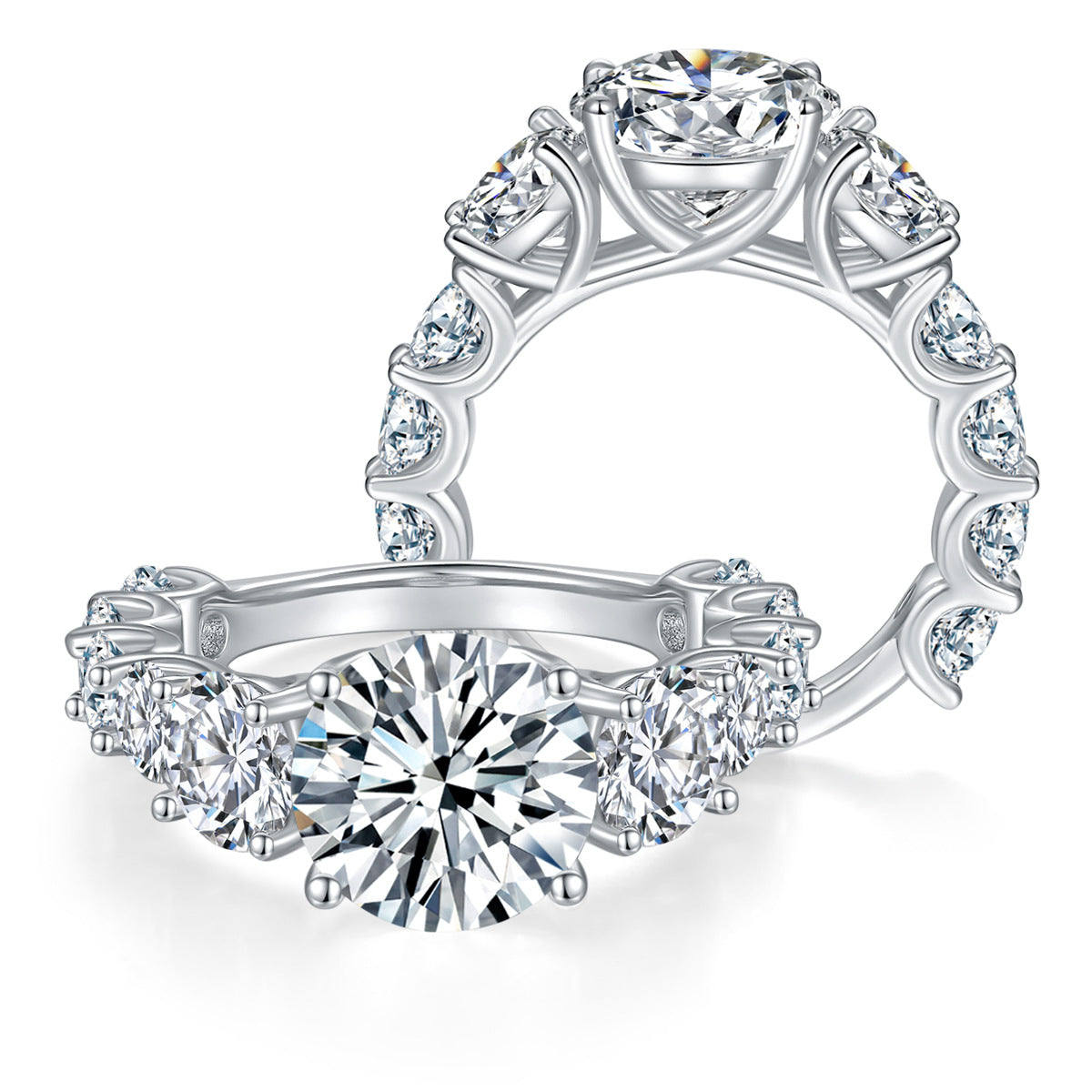 4 Carat Round Moissanite Halo Ring, Sparkling Engagement Ring for Women product image