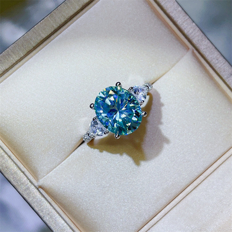 5 Carat Blue Green Moissanite Ring for Women, Micro Pave Halo Style Engagement Ring product image