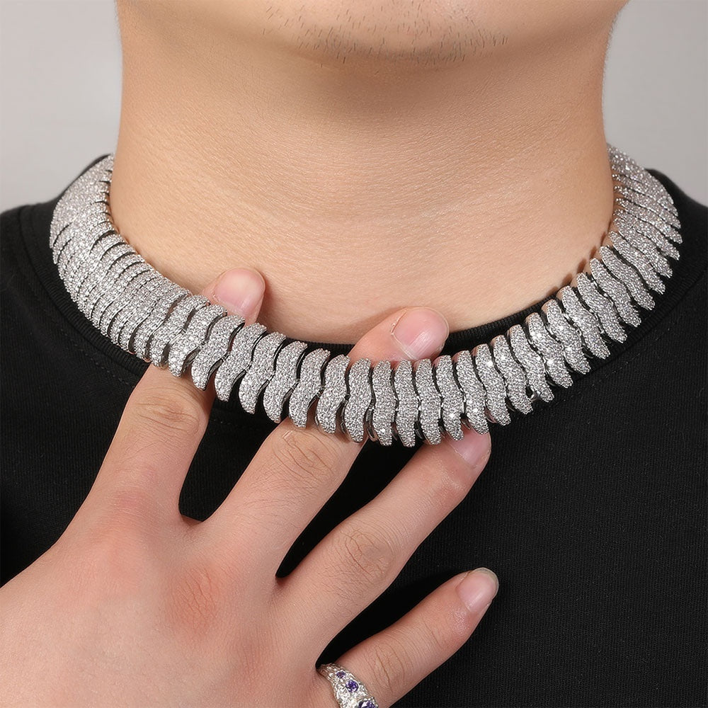 Iced Line Statement Chain Necklace for Women & Men - Silver or Gold Plated Hip Hop Pendant Necklace