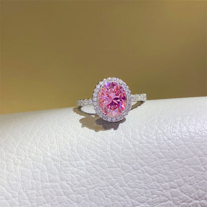 Pink Oval Moissanite Halo Ring for Women, 1 to 5 Carat Statement Engagement Ring