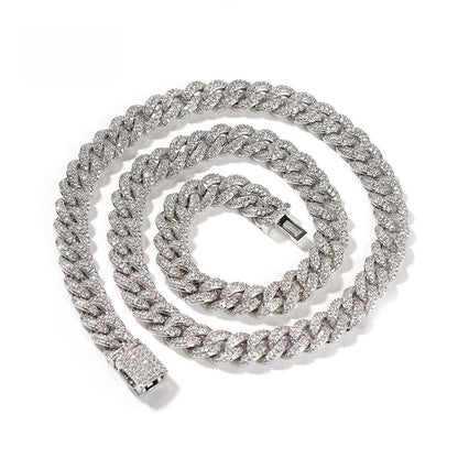 Iced Out Cuban Link Bracelet and Necklace Set for Women and Men, Silver or Gold Color Crystal Chain Jewelry