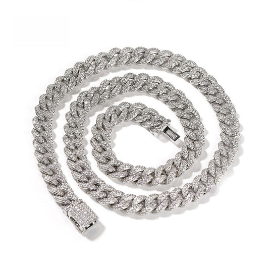 Iced Out Cuban Link Bracelet and Necklace Set for Women and Men, Silver or Gold Color Crystal Chain Jewelry