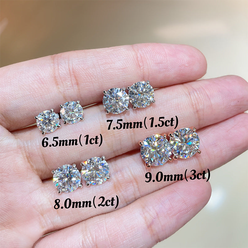 Moissanite Stud Earrings for Men and Women, 4-Prong Round Cut S925 Silver 18K Gold-Plated Earrings, 1ct 1.5ct 2ct 3ct product image