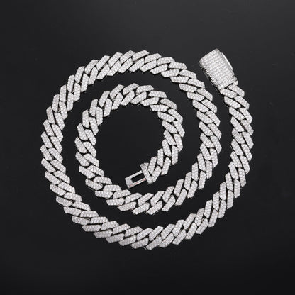 Iced Out Cuban Link Chain Necklace for Men and Women, Geometric Zircon Pendant Chain in Gold or Silver Tone