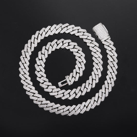 Iced Out Cuban Link Chain Necklace for Men and Women, Geometric Zircon Pendant Chain in Gold or Silver Tone product image