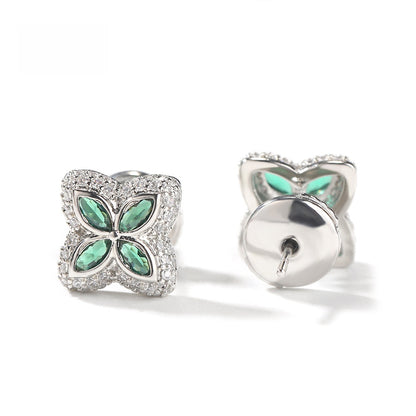Unisex Flower Stud Earrings with Cubic Zirconia in Silver Tone, Rose Gold Mix & Platinum Mix