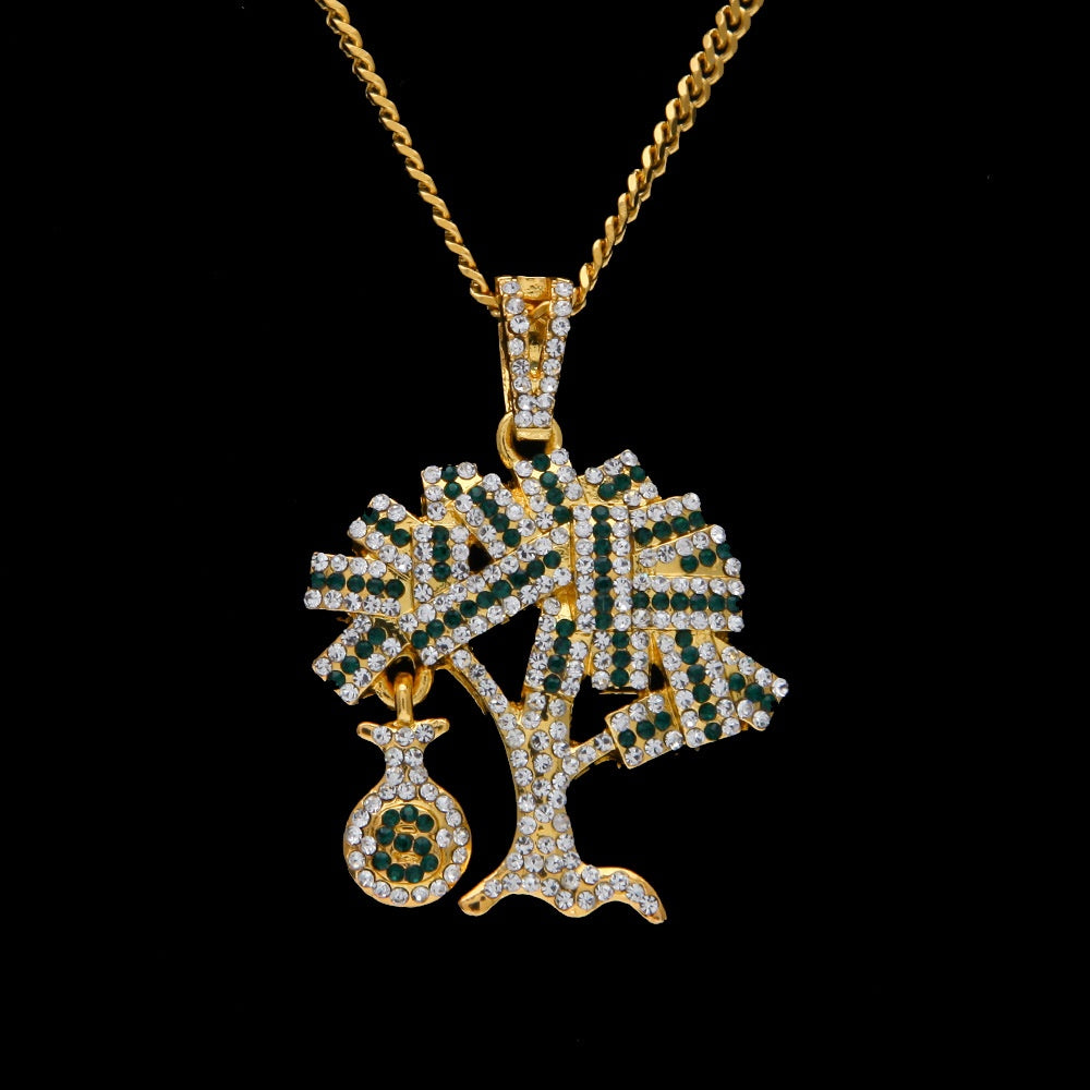 Iced Tree Pendant Necklace for Women & Men – Gold or Silver Tone CZ Statement Chain with Box or Cuban Chain product image