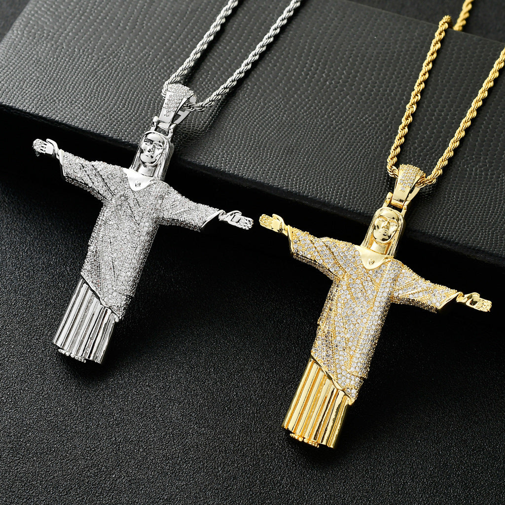 Hip Hop Vintage Cross Copper Pendant Necklace for Men and Women