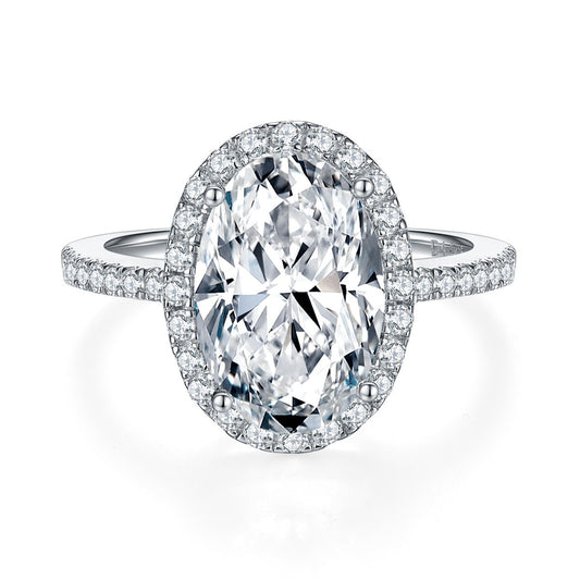 Oval Halo Moissanite Ring, 925 Silver, 18K Gold, Pavé Engagement Ring product image