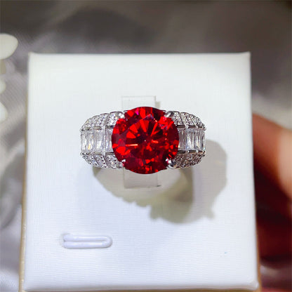 5 Carat Red Moissanite Halo Ring for Women, Geometric U-Shape Engagement Style Ring