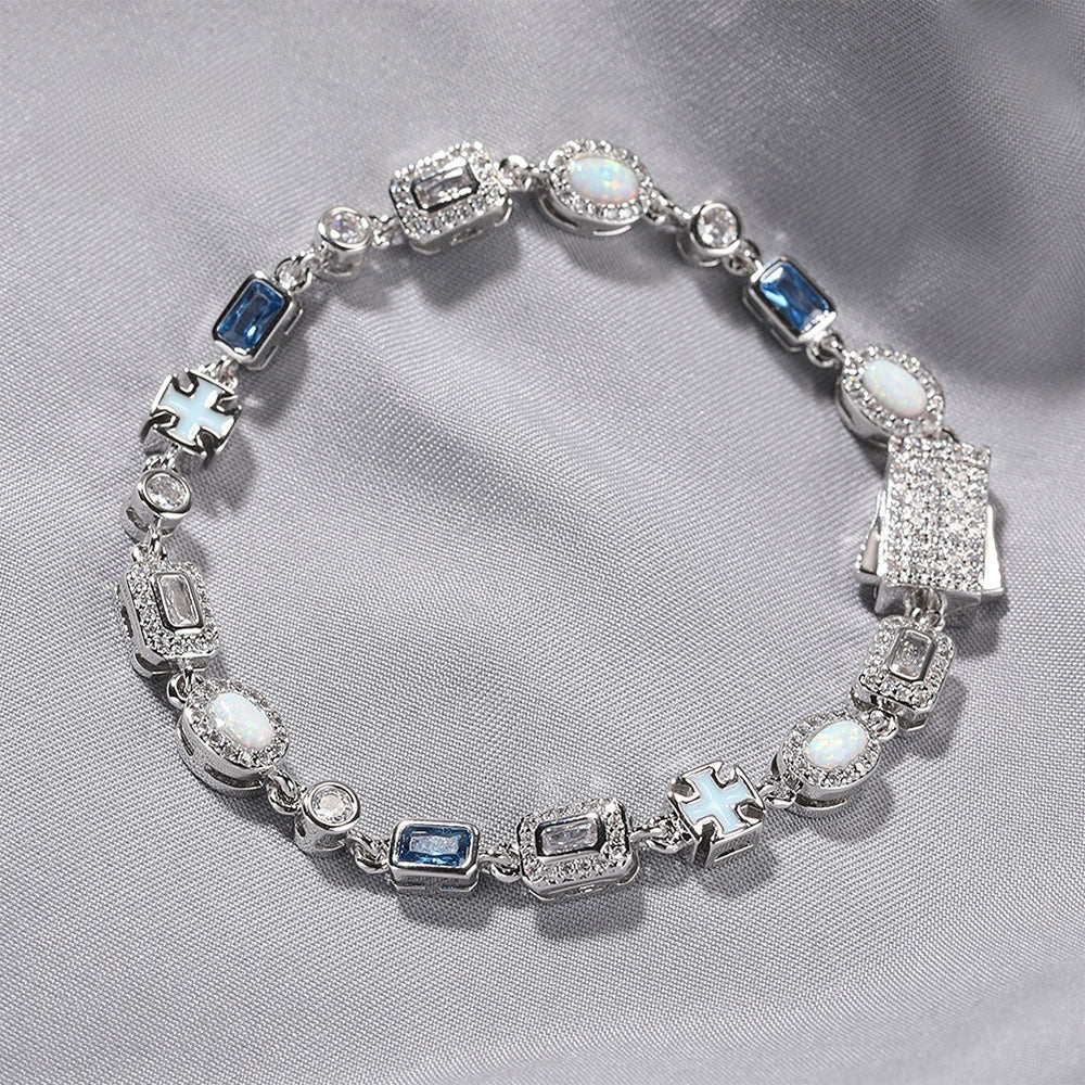 Silver Plated Cubic Zirconia Geometric Chain Bracelet for Women and Men