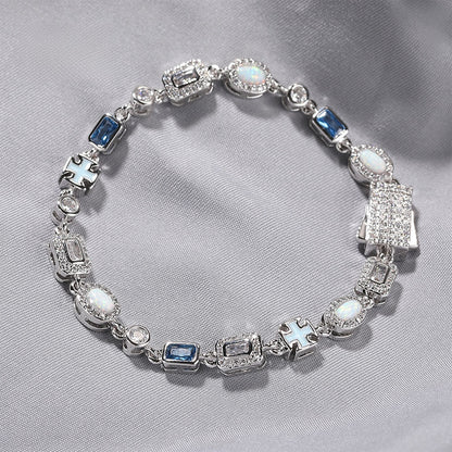 Silver Plated Cubic Zirconia Geometric Chain Bracelet for Women and Men