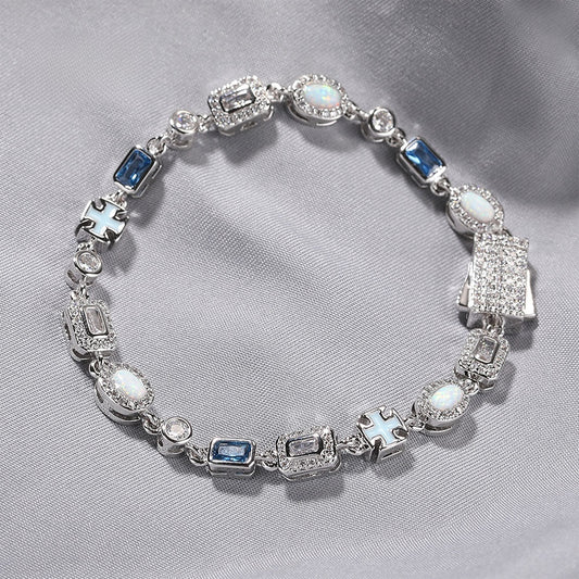 Silver Plated Cubic Zirconia Geometric Chain Bracelet for Women and Men