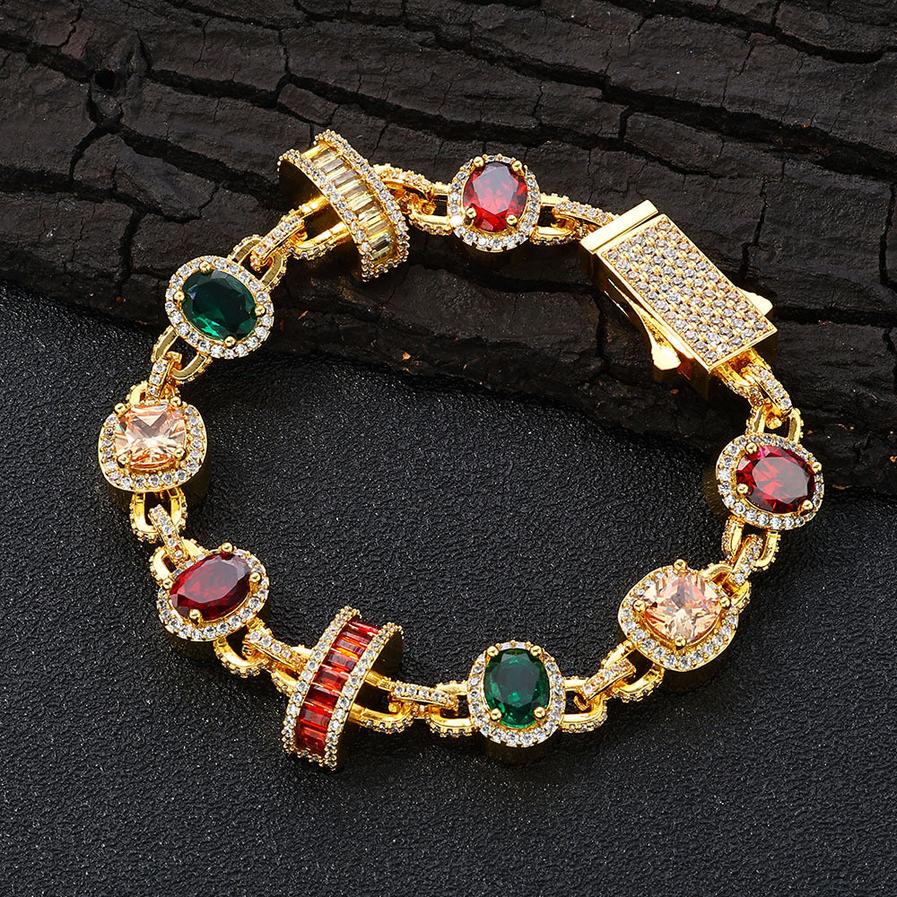 Multicolor Round Halo CZ Link Hip Hop Bracelet with Copper Base - CHA344 product image