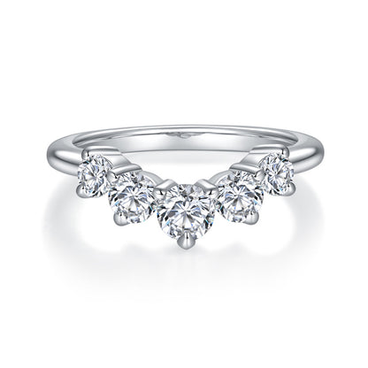Moissanite V-Shape Cluster Ring, 925 Silver, 18K Gold Plated