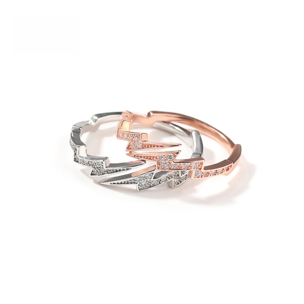 Lightning Bolt Cubic Zirconia Ring for Women & Men - Silver, Rose Gold, Gold Statement Open Band