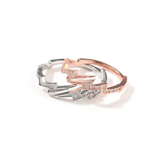 Lightning Bolt Cubic Zirconia Ring for Women & Men - Silver, Rose Gold, Gold Statement Open Band