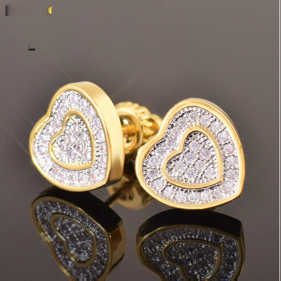 Unisex Iced Heart Stud Earrings Gift
