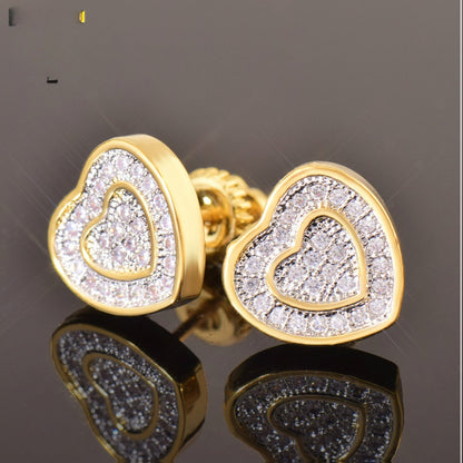 Unisex Iced Heart Stud Earrings Gift