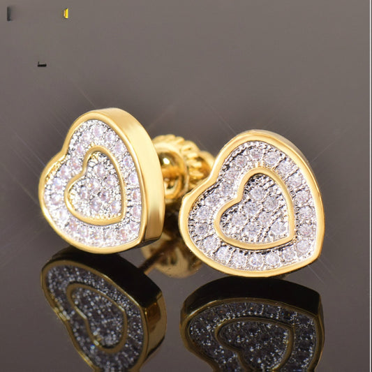 Unisex Iced Heart Stud Earrings Gift