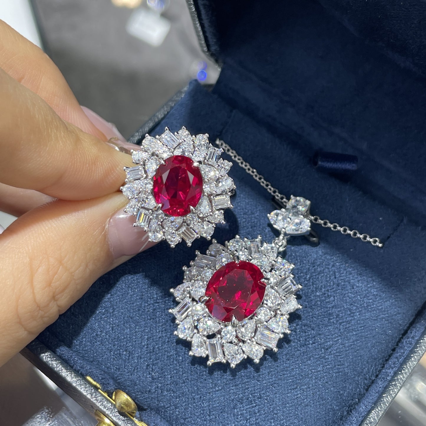 Ruby Red Crystal Bracelet, Oval Halo Vintage-Inspired Jewelry product image