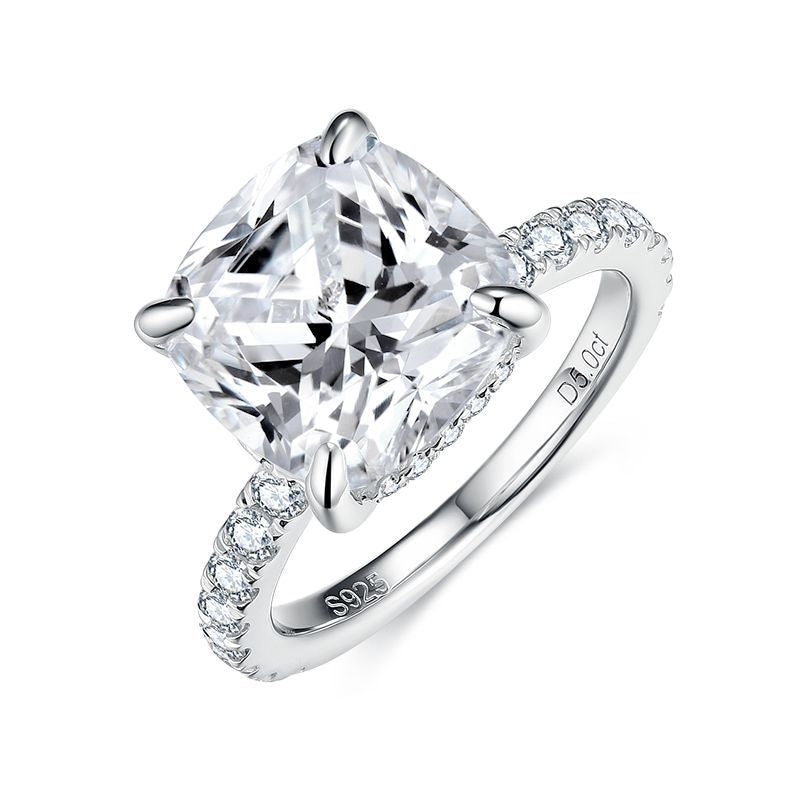 5 Carat Cushion Cut Moissanite Ring for Women, S925 Sterling Silver Pave Engagement Ring product image