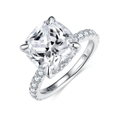 5 Carat Cushion Cut Moissanite Ring for Women, S925 Sterling Silver Pave Engagement Ring