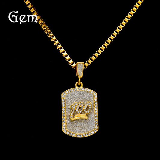 Iced Dog Tag Pendant Necklace for Women & Men – Gold Plated Hip Hop Statement Chain Necklace