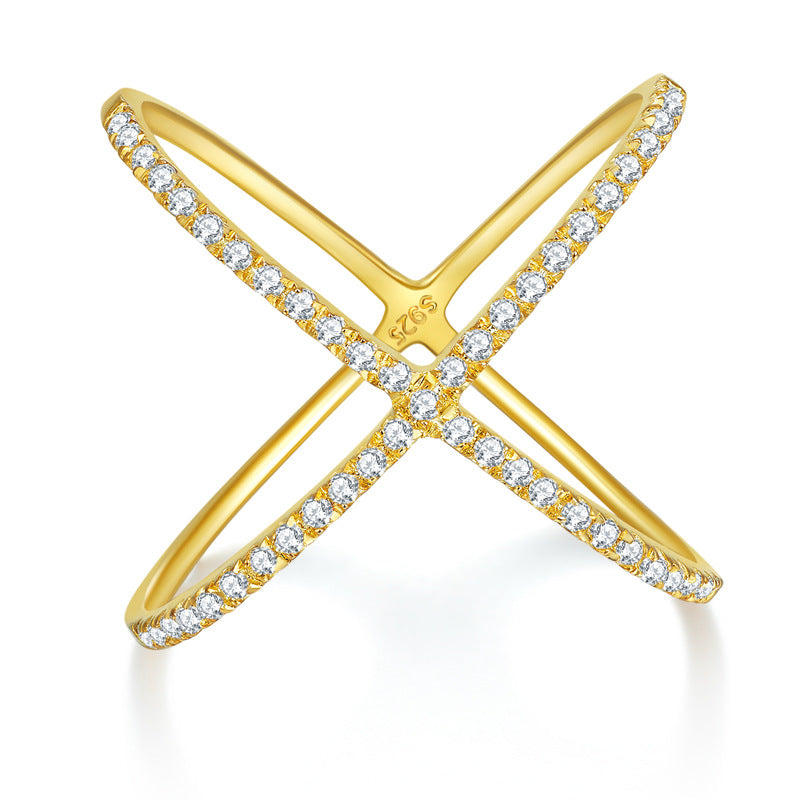 VVS Moissanite X Cross Ring, 18K Gold-Tone Crossover Ring for Women product image