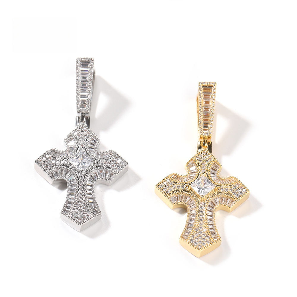 Iced Out Cross Pendant Necklace for Women and Men - Cubic Zirconia Hip Hop Statement Chain in Gold, Silver, Rose Gold, and Black