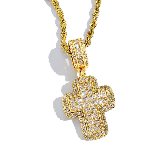 Hip Hop Light Luxury Cross Cubic Zirconia Pendant Necklace for Men and Women