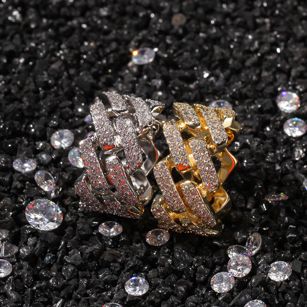 Unisex Irregular Cuban Link Ring with Cubic Zirconia – Gold & Silver Statement Hip Hop Ring