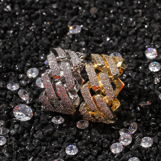 Unisex Irregular Cuban Link Ring with Cubic Zirconia – Gold & Silver Statement Hip Hop Ring