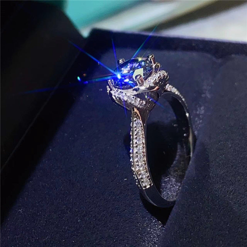 Blue Moissanite Halo Ring for Women, 1 Carat U-Shape Engagement Ring Style product image