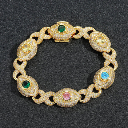 Hip Hop Evil Eye Cuban Link Cubic Zirconia Bracelet for Men